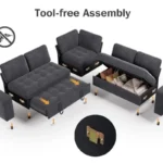 Modular sections of the sectional, joined with metal brackets