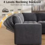 Back cushion reclining in four steps from 100° to 160°