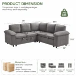 Dimensions: 85 × 83.5 in L-shape, 32 in deep