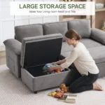 Woman putting blankets into the lift-up storage seat