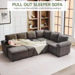 Woman lying on the sectional with the bed pulled out
