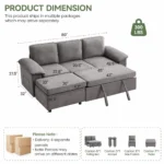 Dimensions: 80 in wide, 32 in deep, seat height 18.9 in