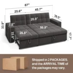 Dimensions: 87 in wide, 29.5 in deep, 33.9 in high, seat height 17.7 in