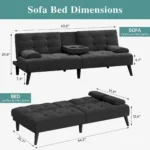 Dimensions: sofa 63.8 × 26.7 × 24.8 in, bed 64.2 in long