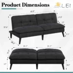 Dimensions: sofa 62.2 × 28.5 × 27.6 in, bed 62.2 × 31.5 in