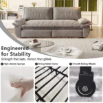Close-ups of the high-density foam, metal frame and wheels