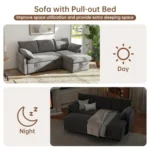 The sofa by day and pulled out as a bed at night