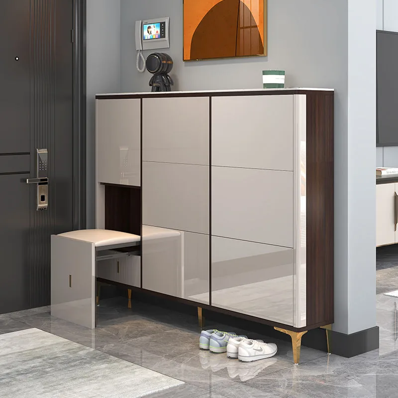 Modular Entryway Shoe Cabinet with Pull-Out Stool