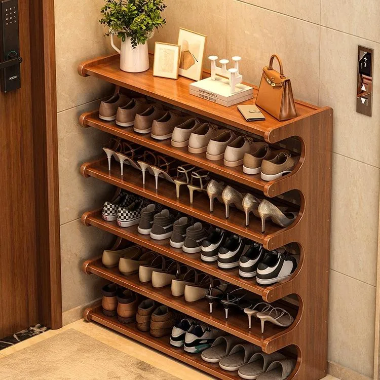 Multi-Tier Wooden Shoe Rack with Dustproof Doors
