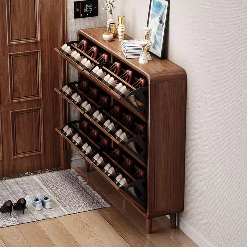Large-Capacity Wooden Flip-Drawer Shoe Cabinet
