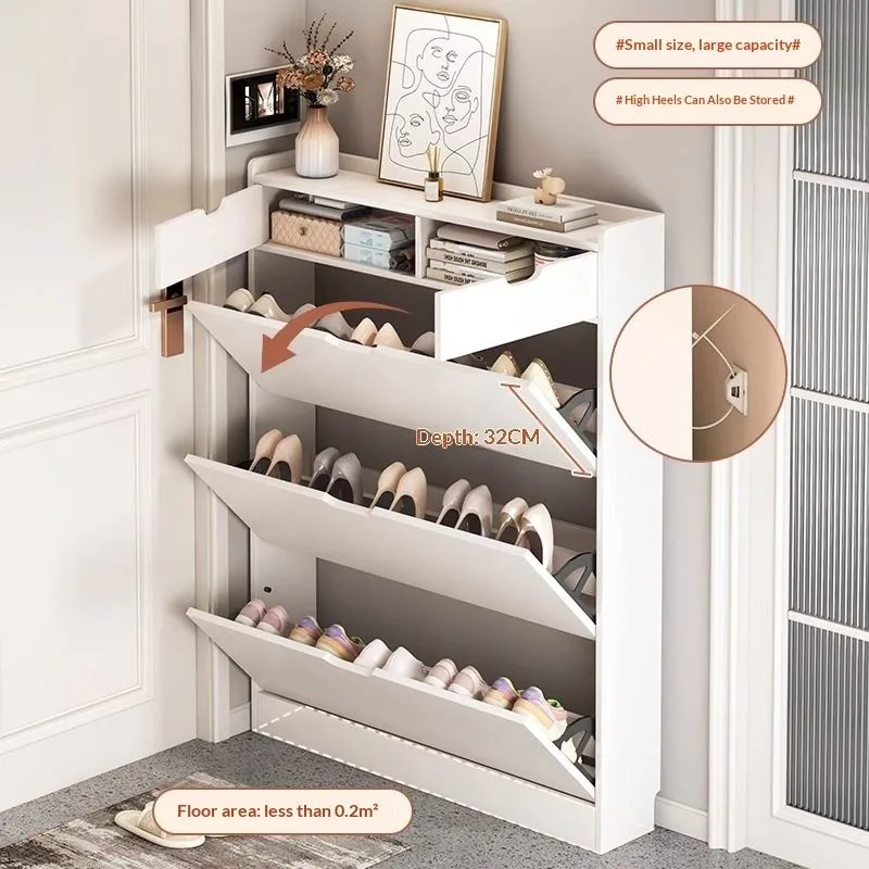 Modern Slim Multi-Tier Flip-Drawer Shoe Cabinet product view 5