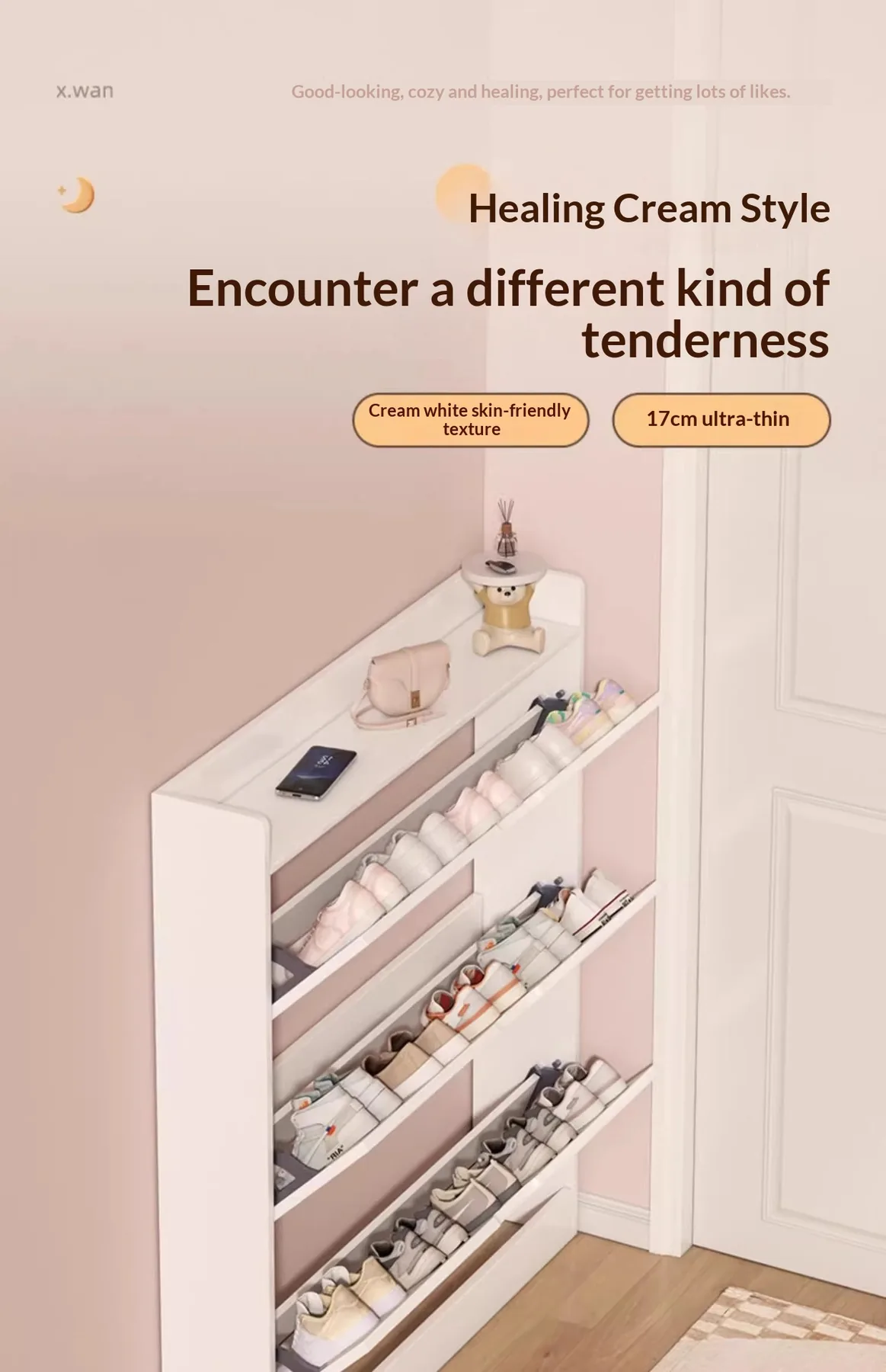 Modern Slim Multi-Tier Flip-Drawer Shoe Cabinet product view 7