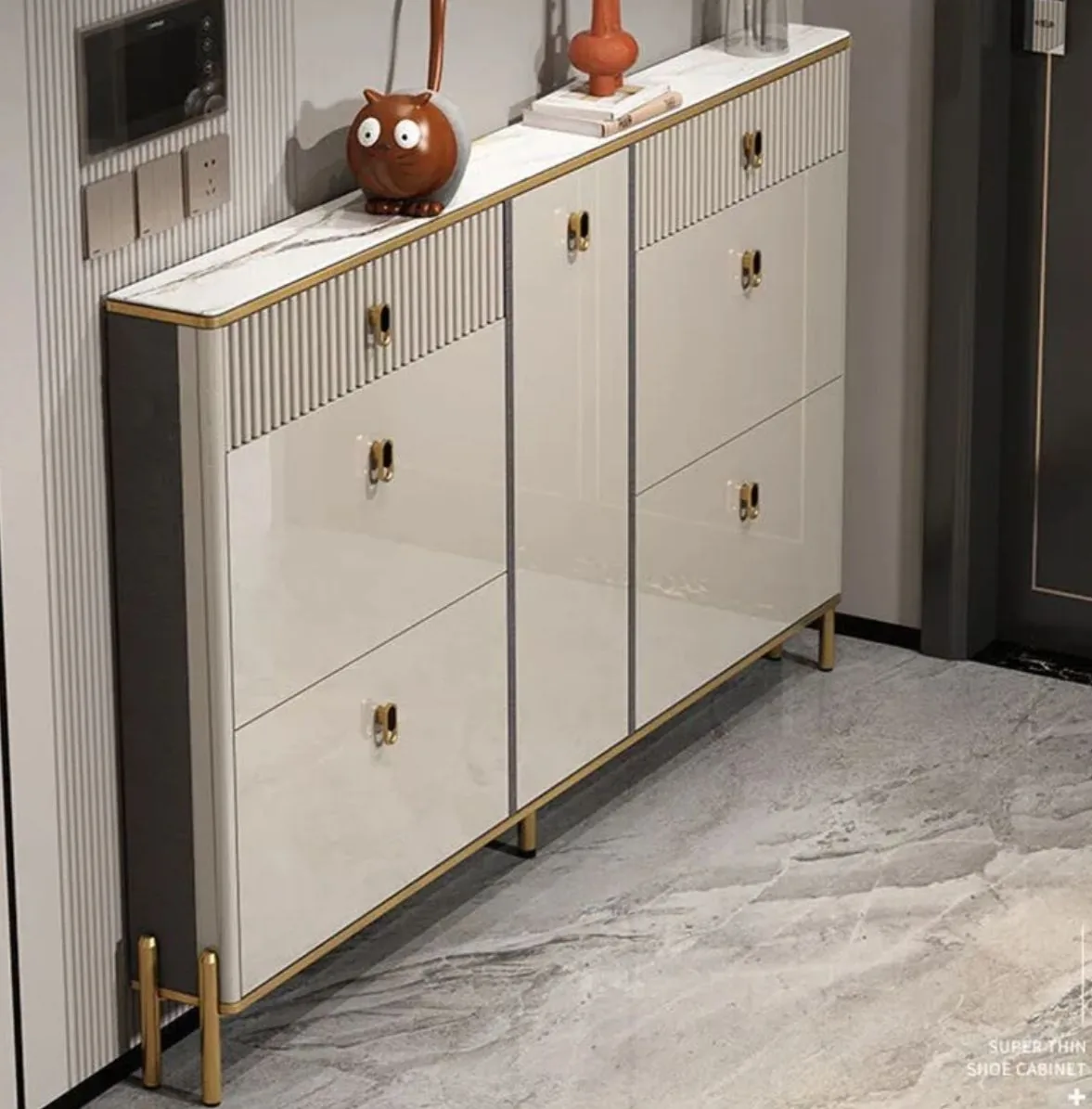 17 cm Slim MDF Shoe Cabinet with Stone-Look Top
