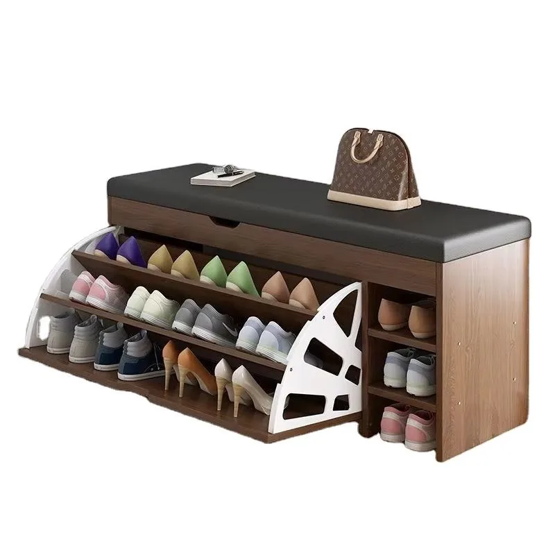 Upholstered Shoe Storage Bench with Flip-Down Door