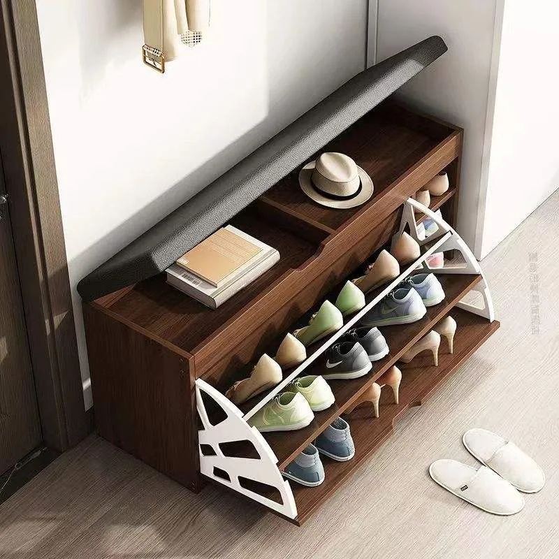 Upholstered Shoe Storage Bench with Flip-Down Door product view 2