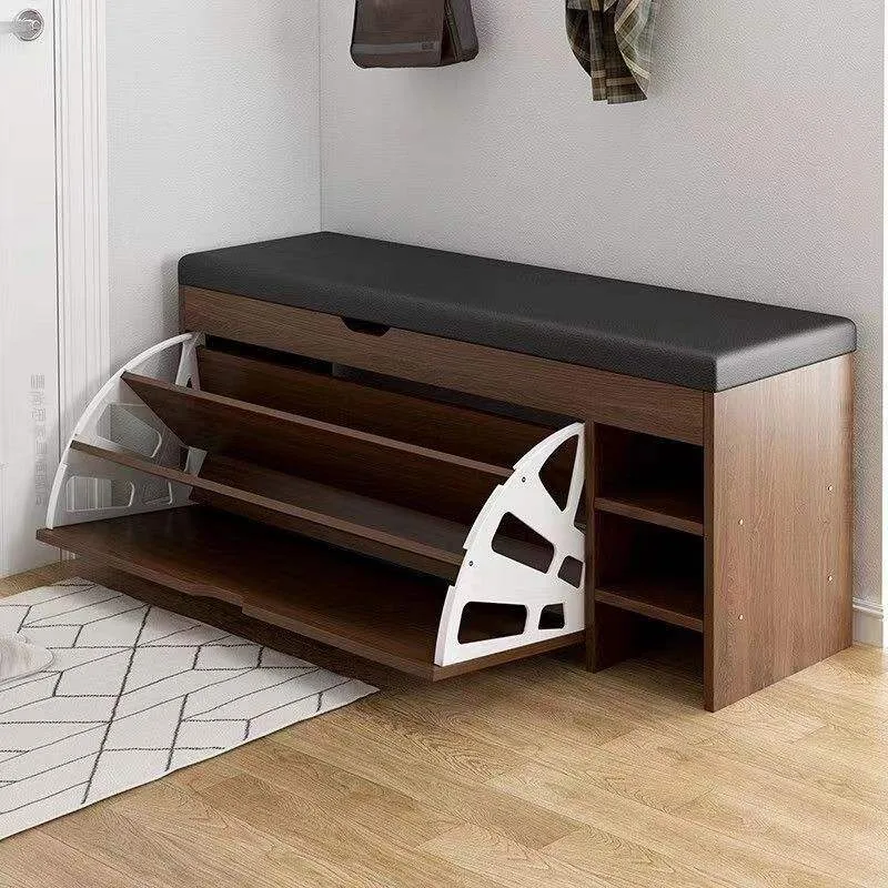 Upholstered Shoe Storage Bench with Flip-Down Door product view 3