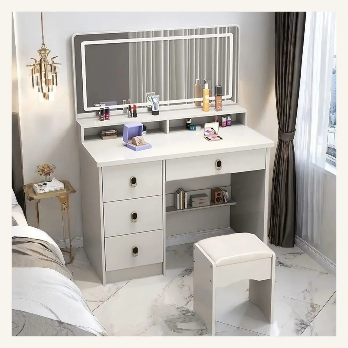 Compact 80 cm Touch-Control LED Mirror Vanity Set