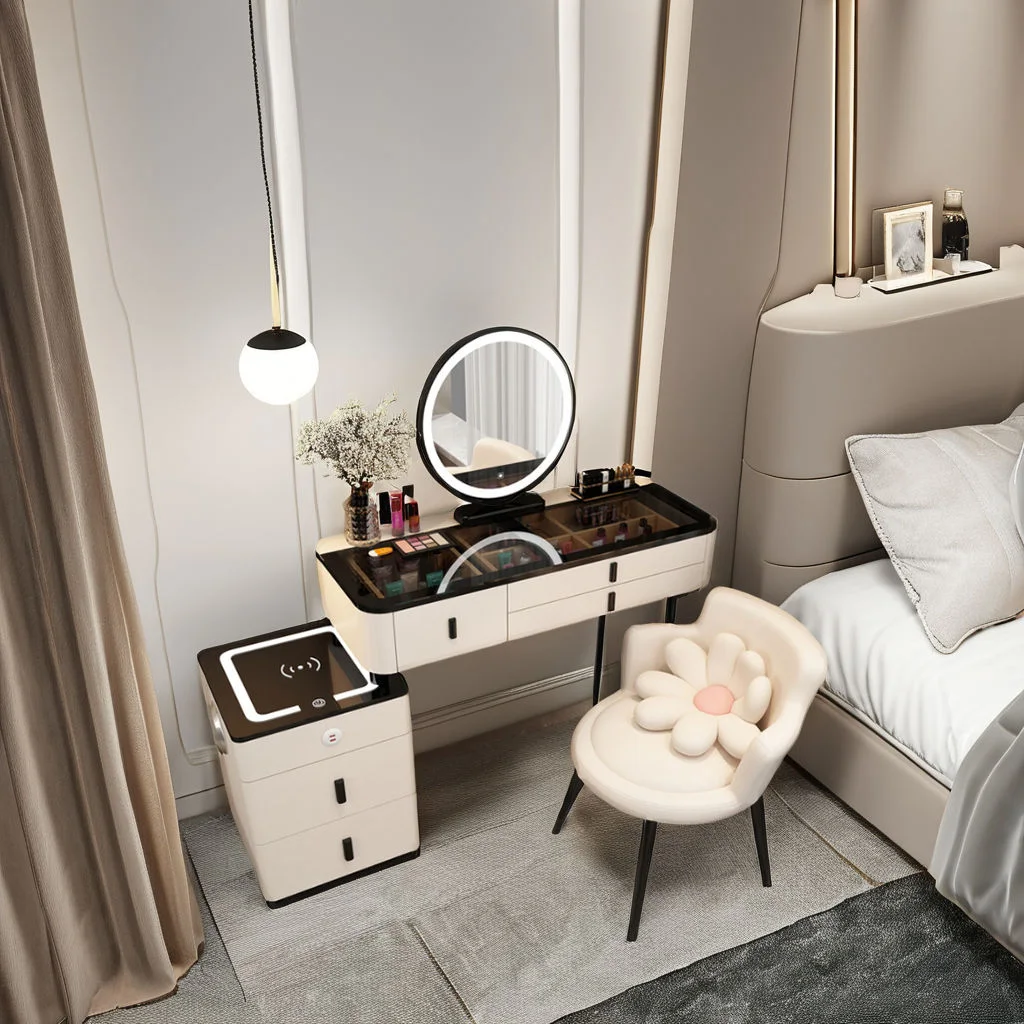 Multi-Drawer Vanity Desk with Smart Mirror & Side Storage Cabinet