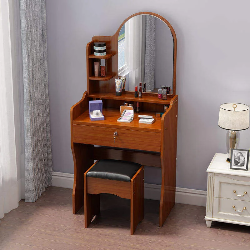 Scandinavian Compact Vanity Desk with Heart Mirror & Stool