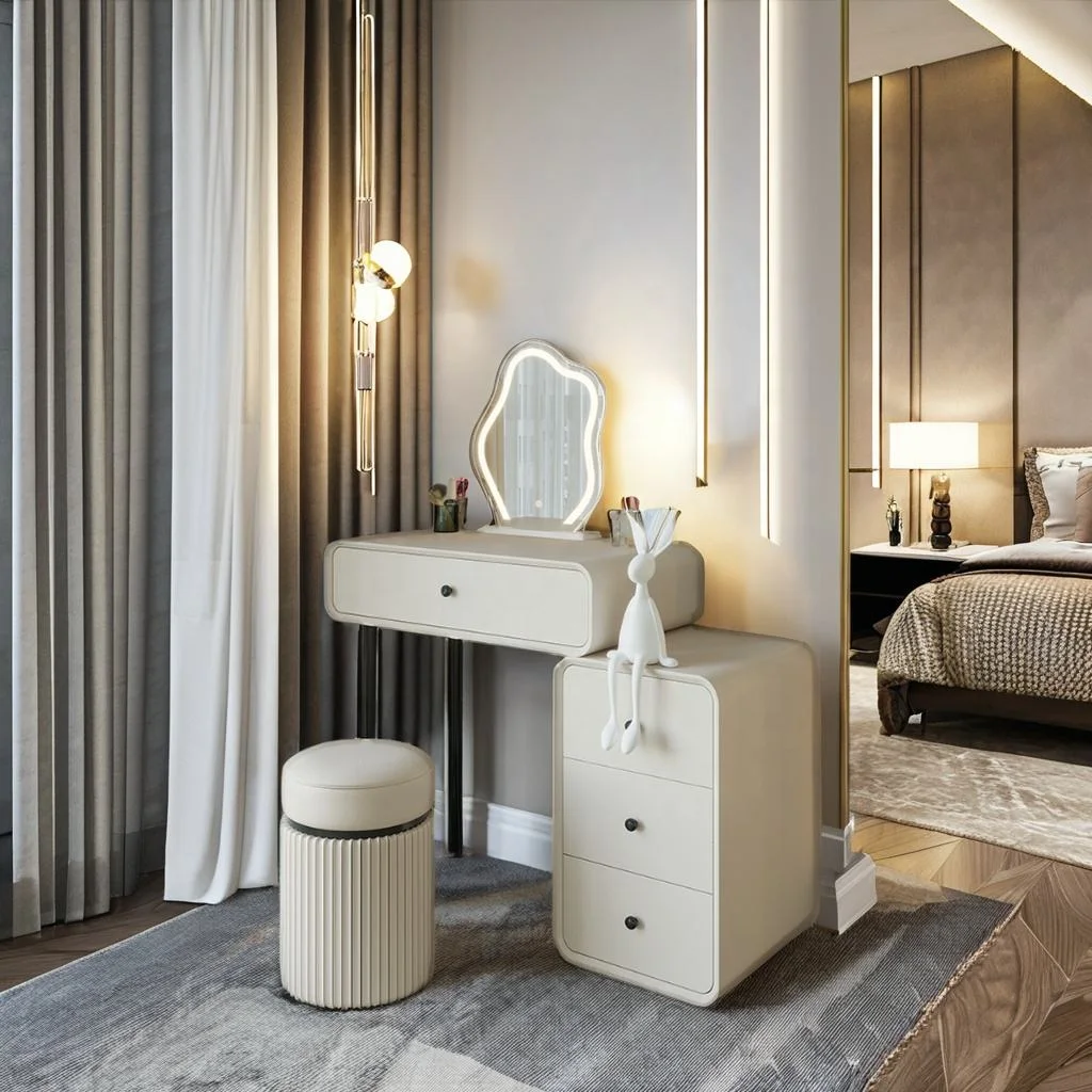 All-in-One Modern Vanity Desk with Side Storage & LED Mirror