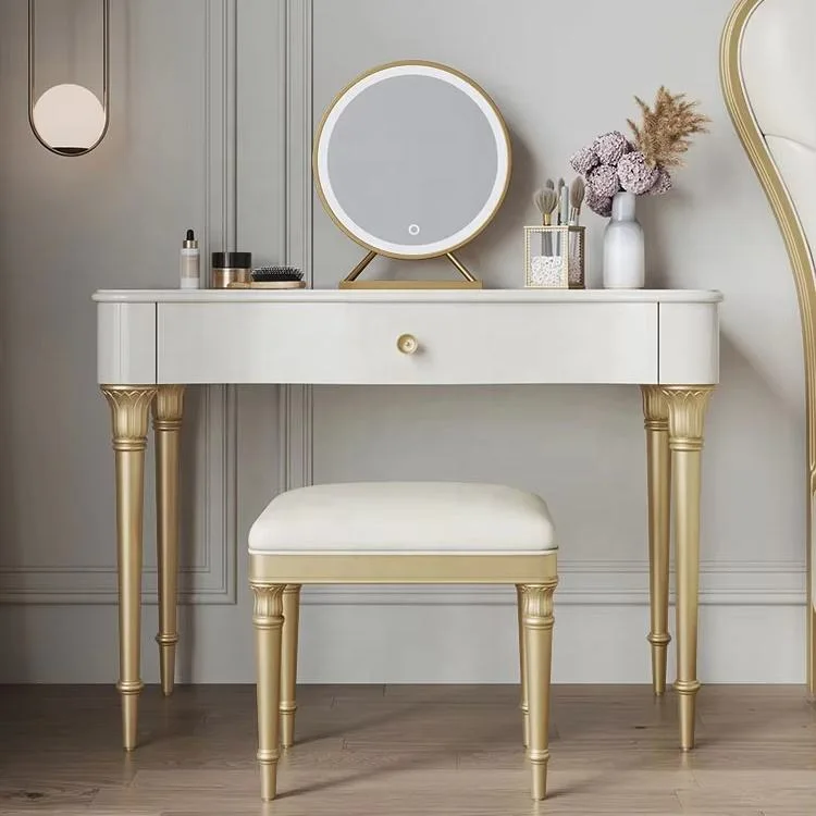 Luxury Princess Vanity Desk with Illuminated Round Mirror & Stool