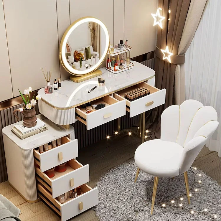 Light-Luxury Stone-Top Vanity with LED Mirror & Drawer Cabinet