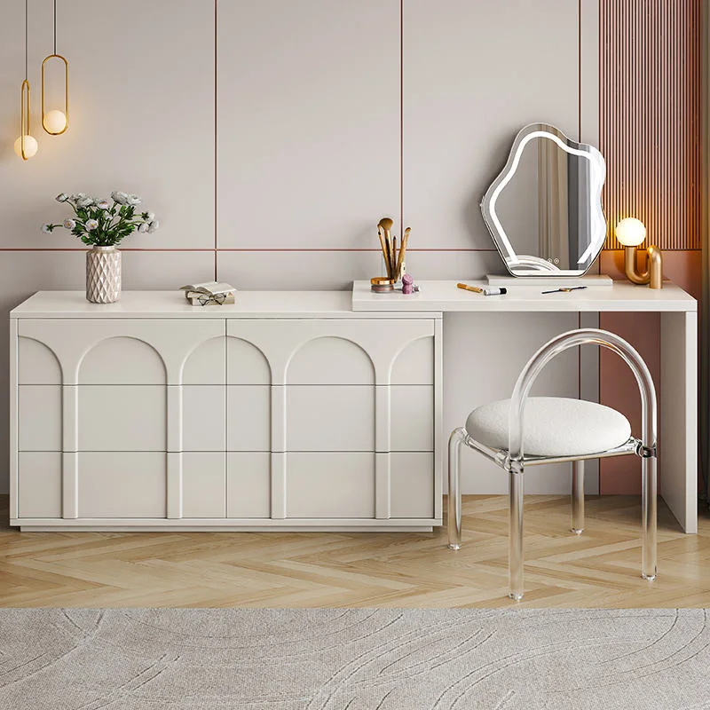 Integrated Storage Vanity Cabinet with Organic Mirror & Extendable Drawers