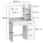 Dimension drawing: 35.4 in wide, 15.7 in deep, 53.9 in high, desktop height 30.3 in